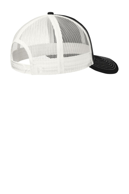 Rear View of Blk/White Port Authority Snapback Trucker Cap. C402 plain