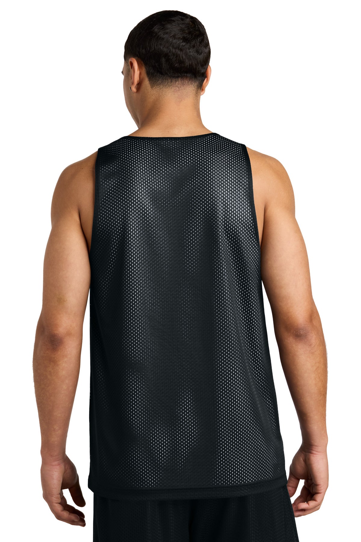 Rear View of Blk/White Sport-Tek PosiCharge Reversible Mesh Tank ST5000 plain