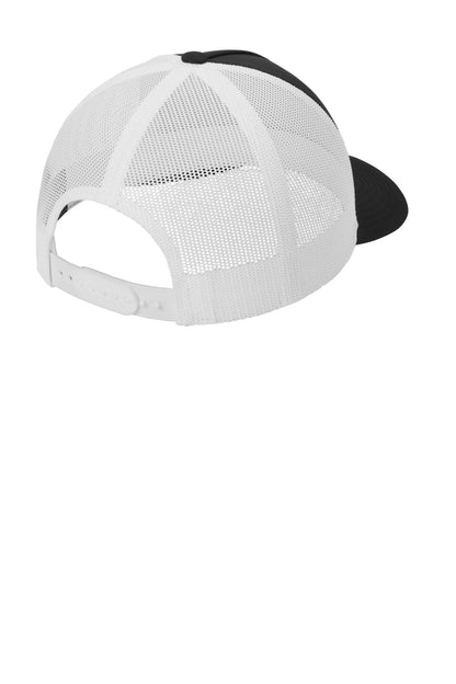 Rear View of Blk/White Sport-Tek YP Classics Retro Trucker 5-Panel Cap STC54 plain