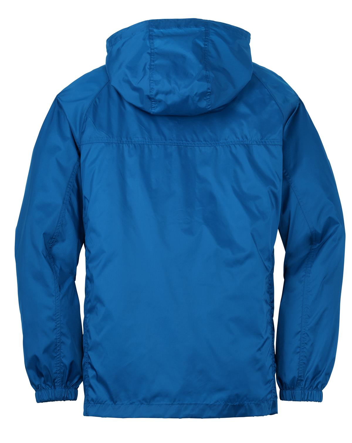 Rear View of Brilliant Blue Eddie Bauer - Packable Wind Jacket. EB500 plain