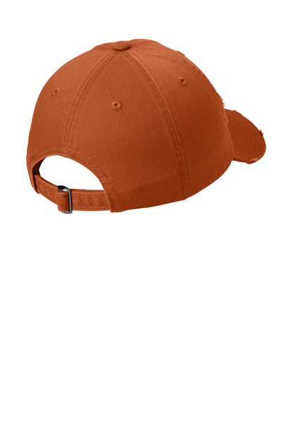 Rear View of Burnt Orange District Distressed Cap. DT600 plain