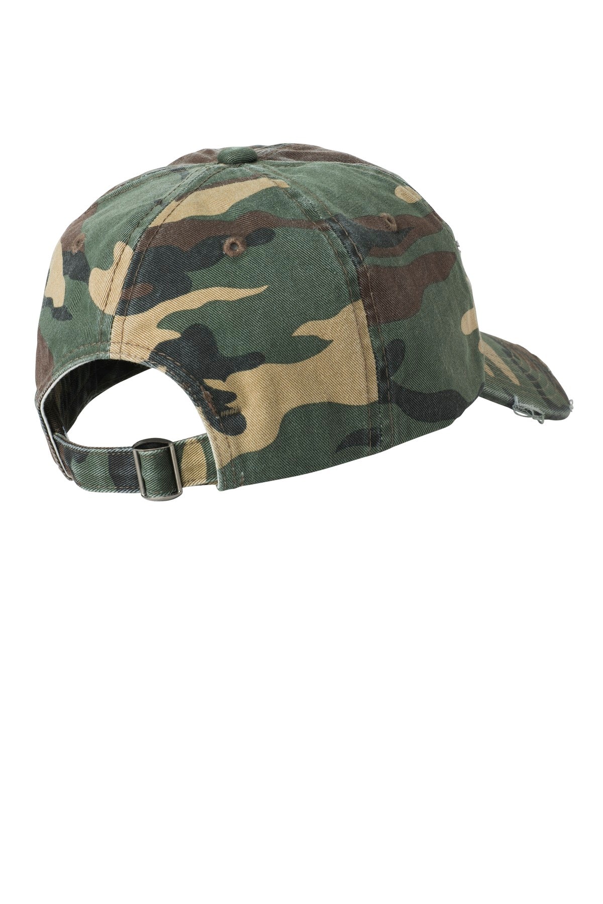 Rear View of Camo District Distressed Cap. DT600 plain