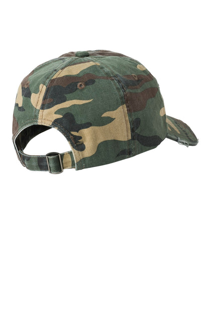 Rear View of Camo District Distressed Cap. DT600 plain