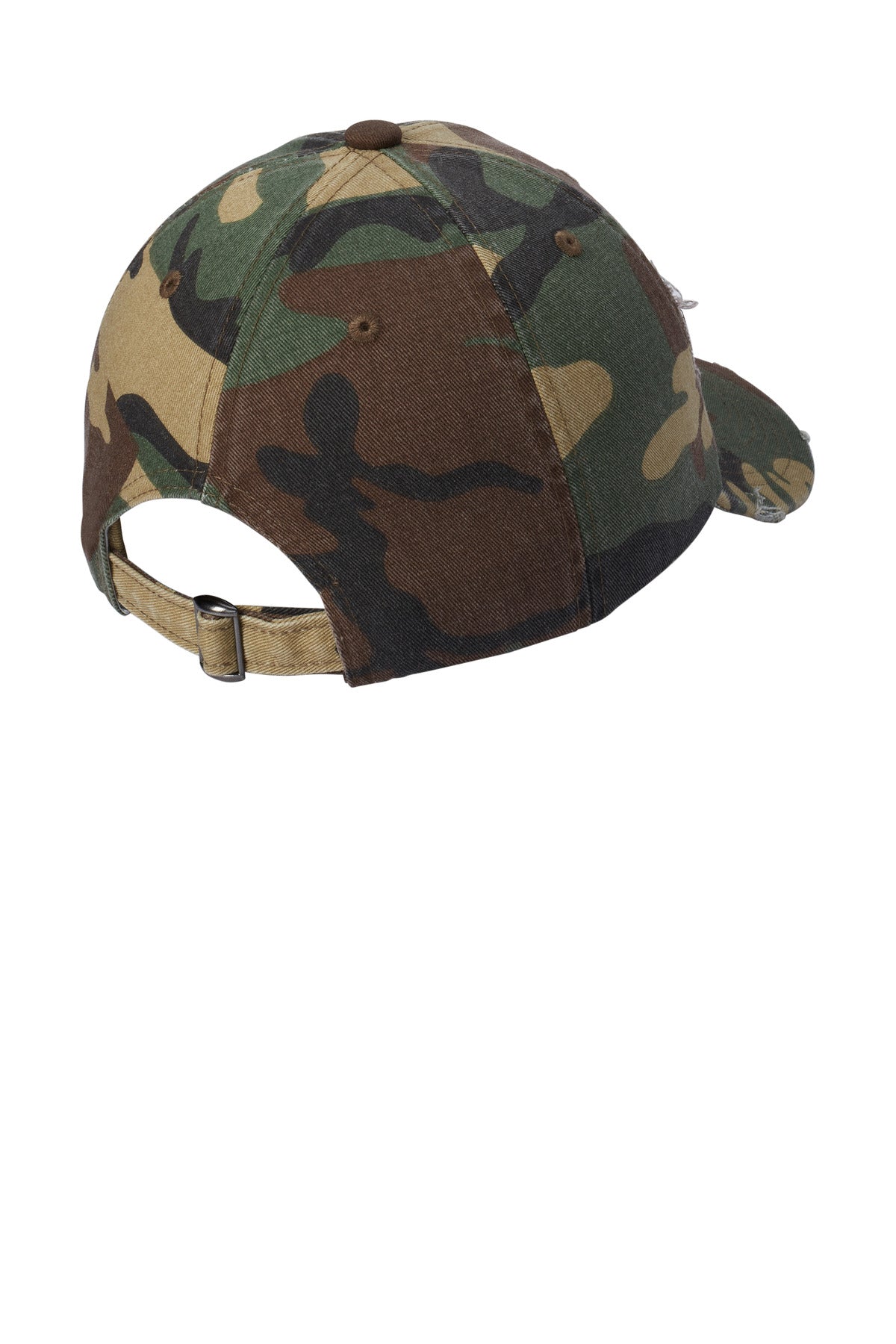 Rear View of Camo District Distressed Cap. DT600 plain