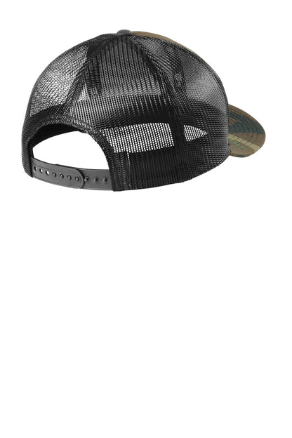 Rear View of Camo/Black New Era Snapback Low Profile Trucker Cap NE207 plain