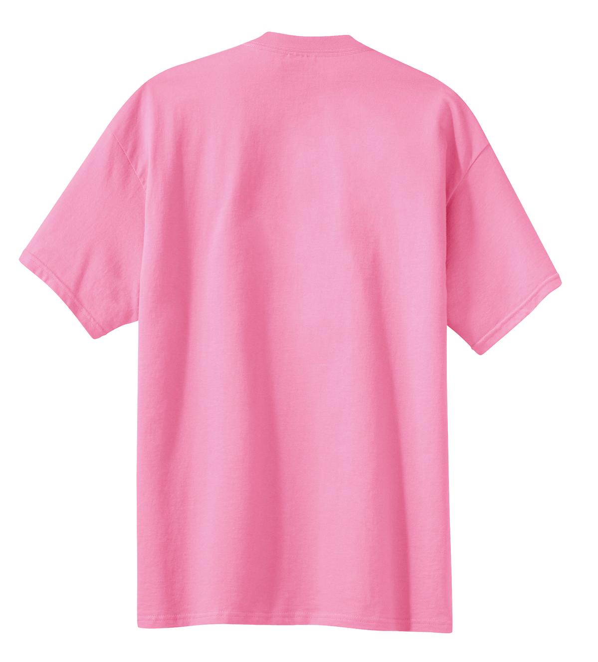 Rear View of Candy Pink Port & Co Essential Tee. PC61 plain