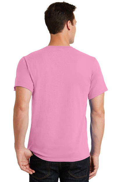 Rear View of Candy Pink Port & Co Essential Tee. PC61 plain