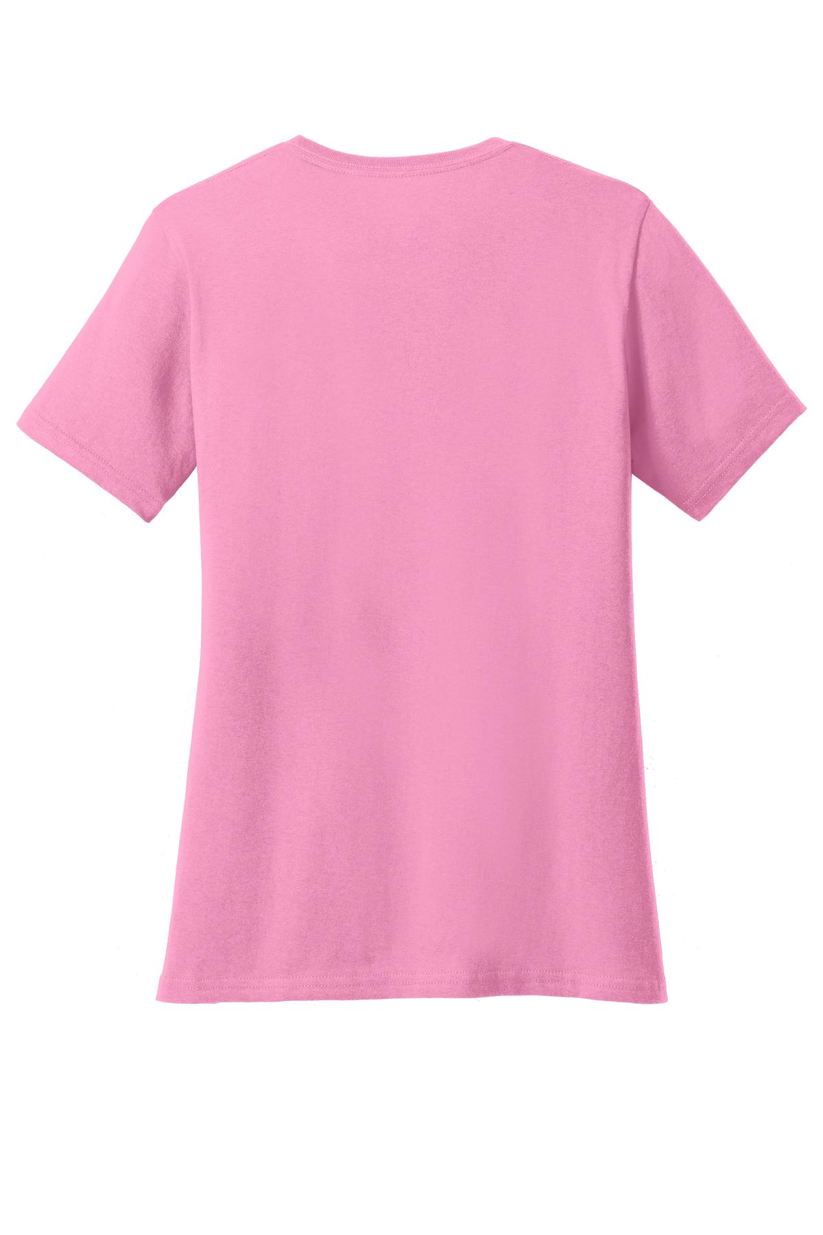 Rear View of Candy Pink Port & Co Women's Core Cotton Tee. LPC54 plain