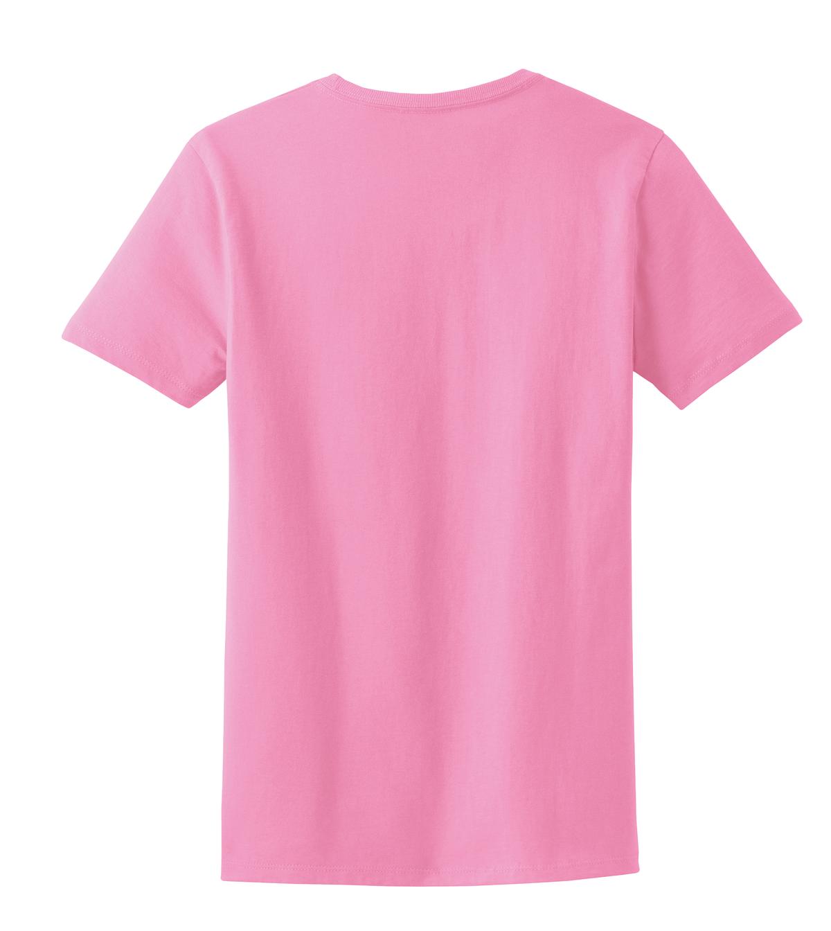 Rear View of Candy Pink Port & Co Women's Essential Tee. LPC61 plain