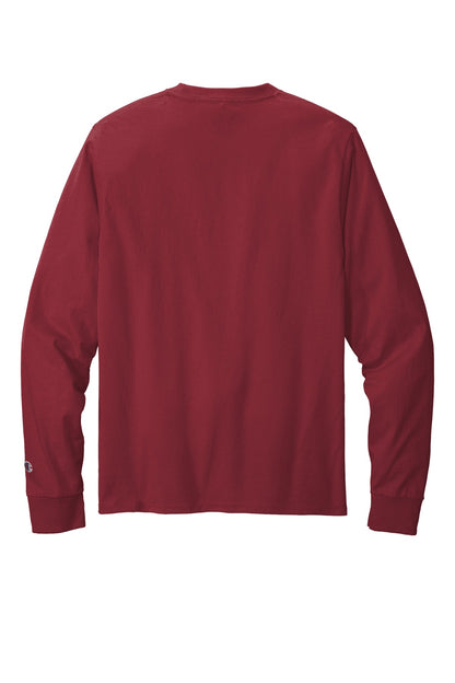 Rear View of Cardinal Champion Heritage 5.2-Oz Jersey Long Sleeve Tee CC8C plain