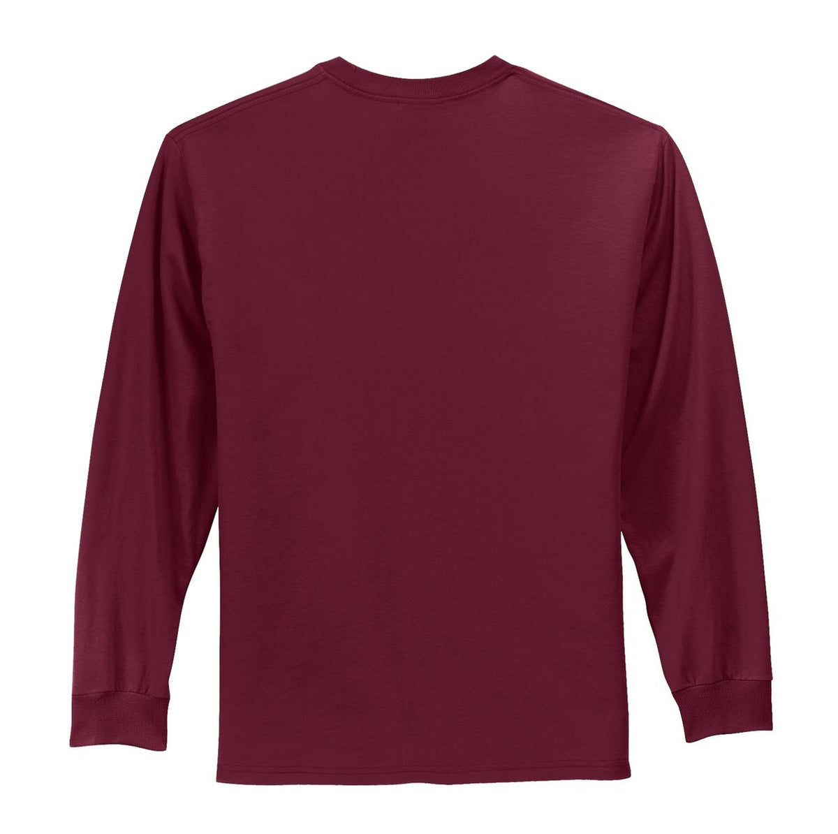 Rear View of Cardinal Port & Co Long Sleeve Essential Tee. PC61LS plain