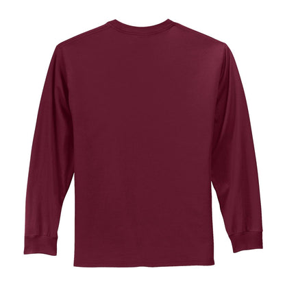 Rear View of Cardinal Port & Co Long Sleeve Essential Tee. PC61LS plain