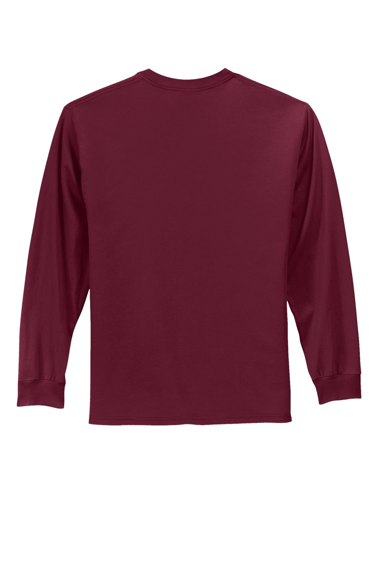 Rear View of Cardinal Port & Co Long Sleeve Essential Tee. PC61LS plain