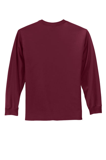 Rear View of Cardinal Port & Co Long Sleeve Essential Tee. PC61LS plain