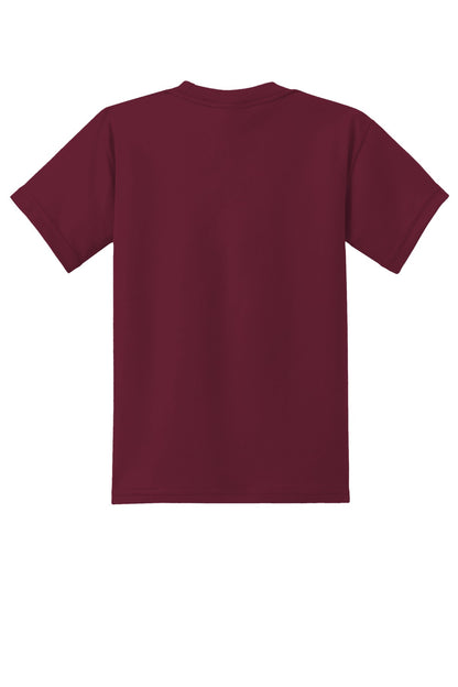 Rear View of Cardinal Port & Co Youth Core Blend Tee. PC55Y plain