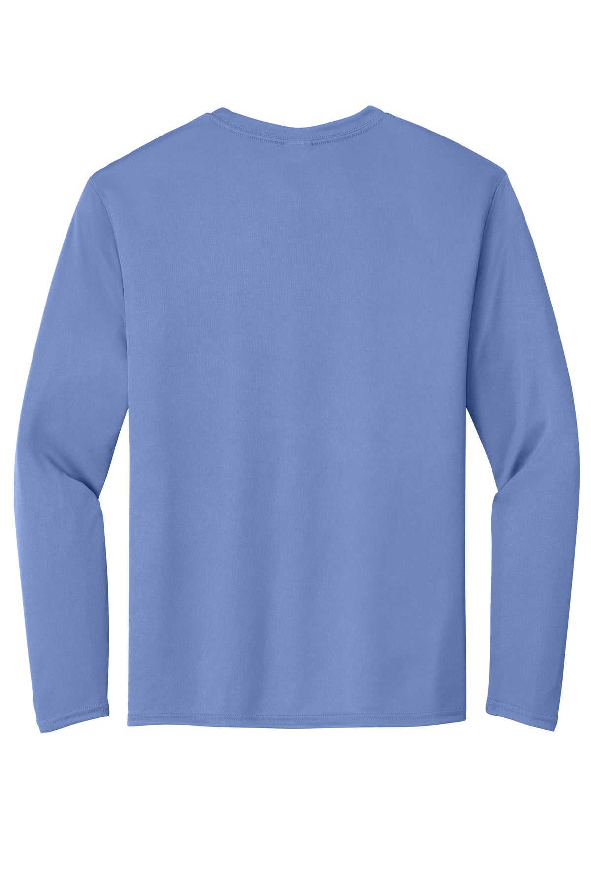 Rear View of Carolina Blue Port & Co Long Sleeve Performance Tee. PC380LS plain