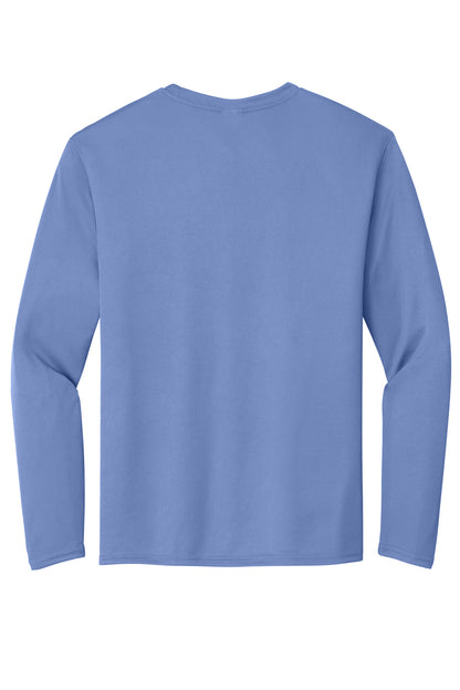 Rear View of Carolina Blue Port & Co Long Sleeve Performance Tee. PC380LS plain