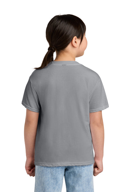 Rear View of Cement Gildan Youth Softstyle CVC Tee 64000BCVC plain