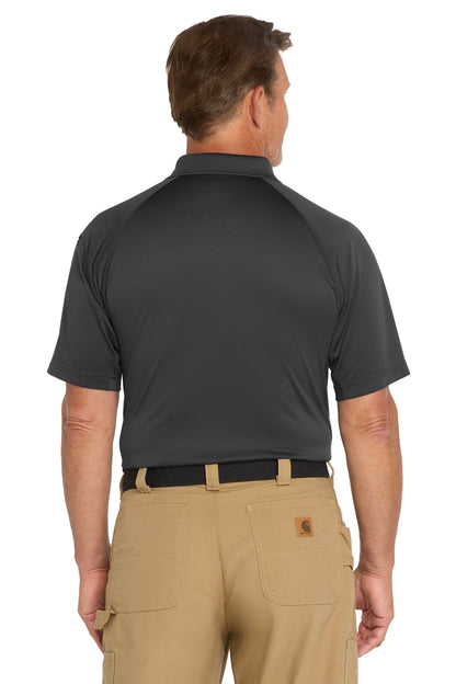 Rear View of Charcoal CornerStone Tall Select Snag-Proof Tactical Polo. TLCS410 plain