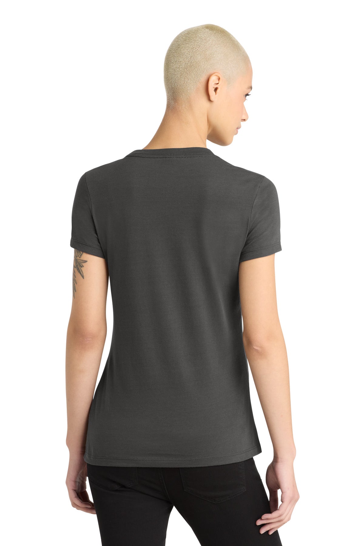 Rear View of Charcoal District Women's Perfect Blend CVC Tee. DM108L plain