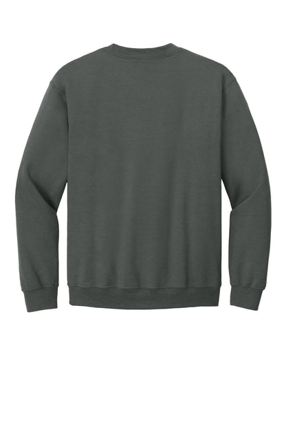 Rear View of Charcoal Gildan Heavy Blend Crewneck Sweatshirt. 18000 plain