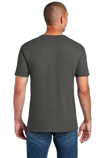 Rear View of Charcoal Gildan Softstyle T-Shirt. 64000 plain