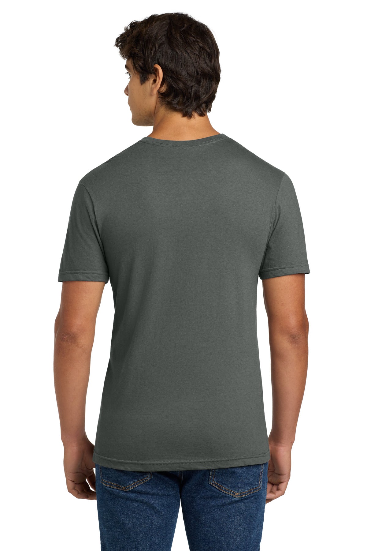 Rear View of Charcoal Gildan Softstyle V-Neck T-Shirt. 64V00 plain
