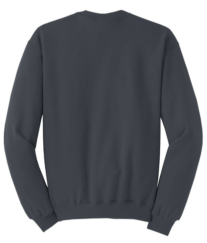 Rear View of Charcoal Grey Jerzees - NuBlend Crewneck Sweatshirt. 562M plain
