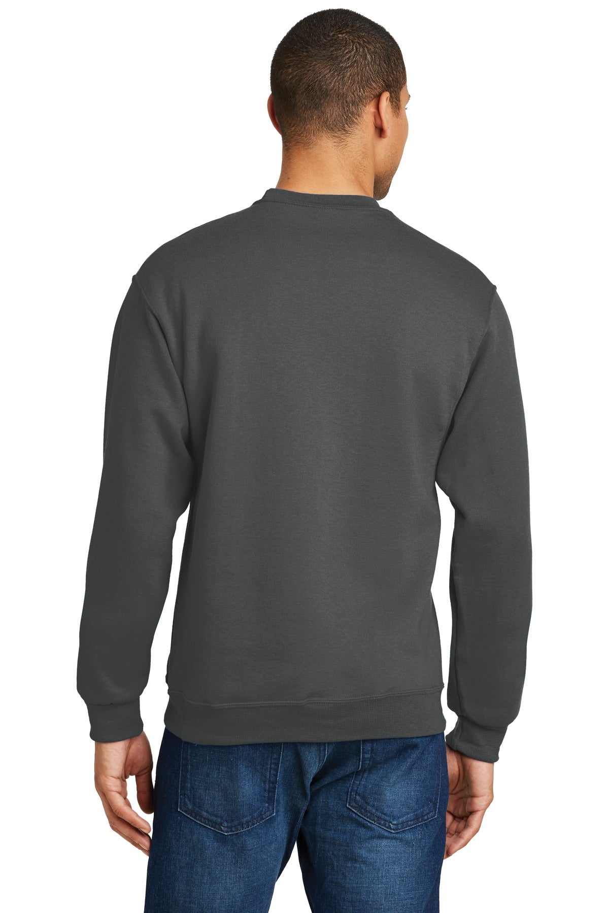 Rear View of Charcoal Grey Jerzees - NuBlend Crewneck Sweatshirt. 562M plain