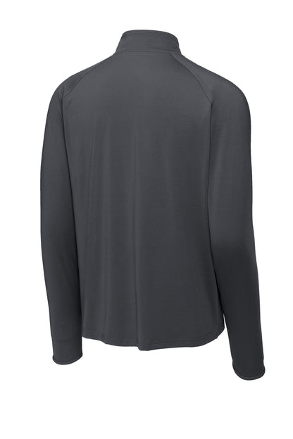 Rear View of Charcoal Grey Sport-Tek Sport-Wick Stretch 1/4-Zip Pullover. ST850 plain