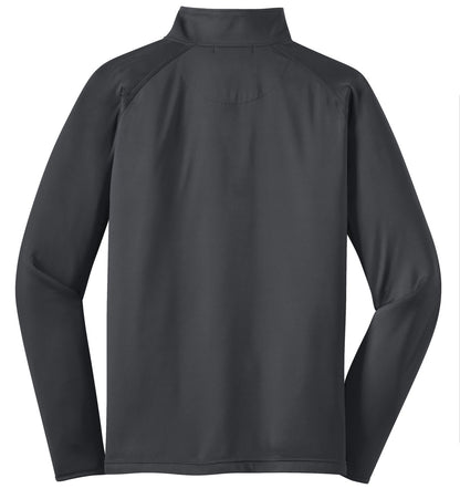 Rear View of Charcoal Grey Sport-Tek Tall Sport-Wick Stretch 1/4-Zip Pullover. TST850 plain