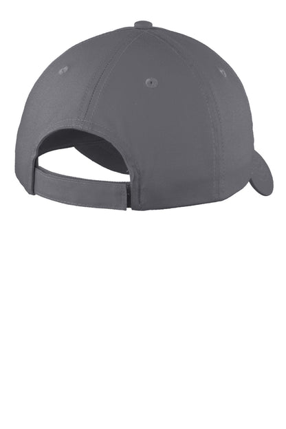 Rear View of Charcoal Port Authority Six-Panel Unstructured Twill Cap. C914 plain