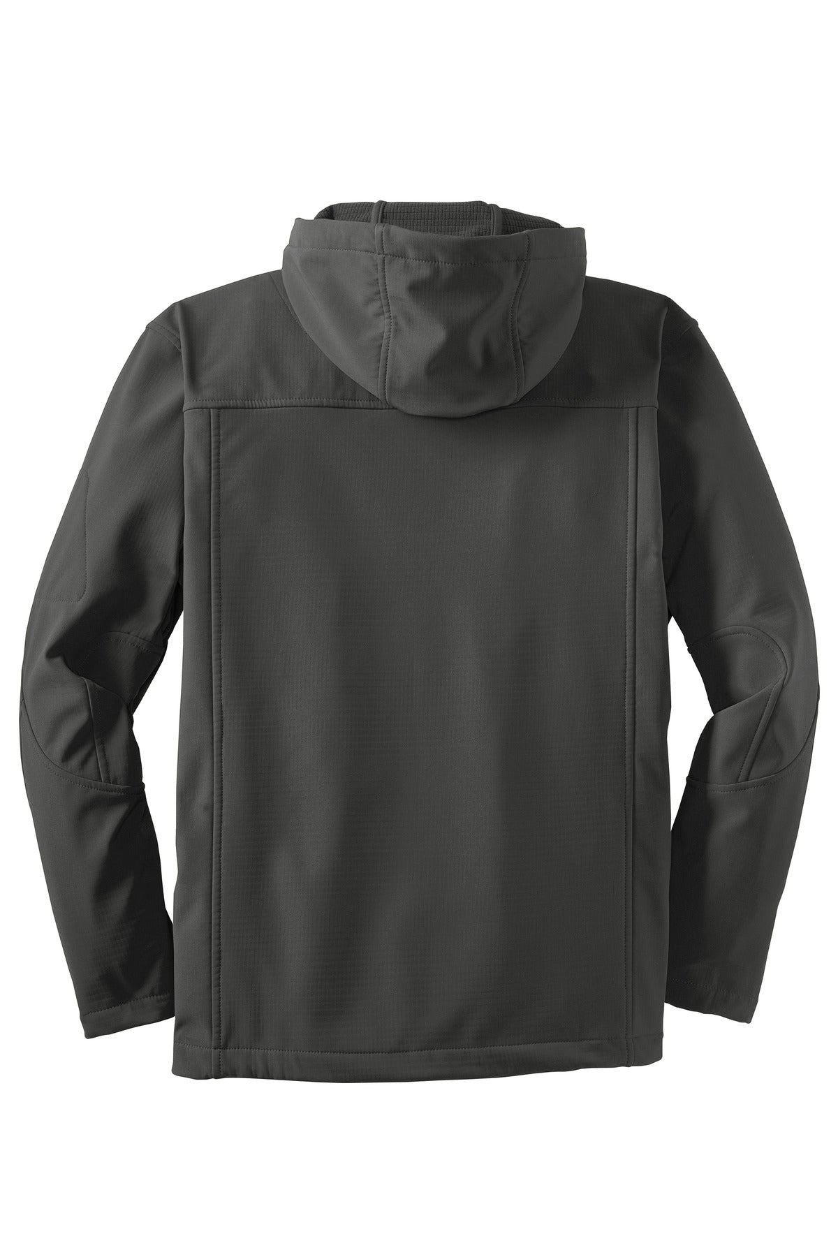 Rear View of Charcoal Port Authority Textured Hooded Soft Shell Jacket. J706 plain