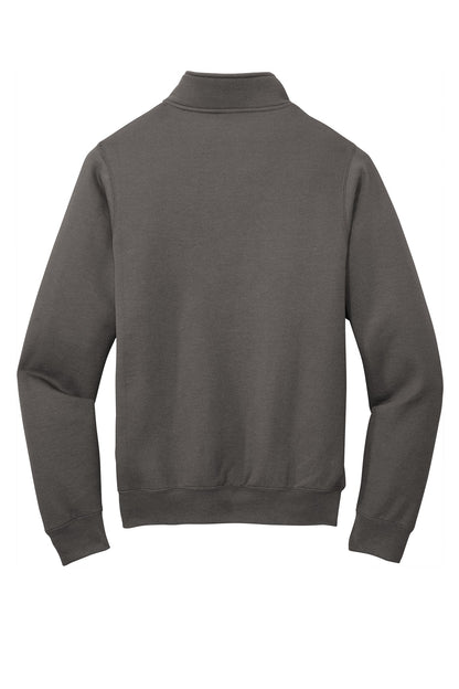 Rear View of Charcoal Port & Co Core Fleece 1/4-Zip Pullover Sweatshirt PC78Q