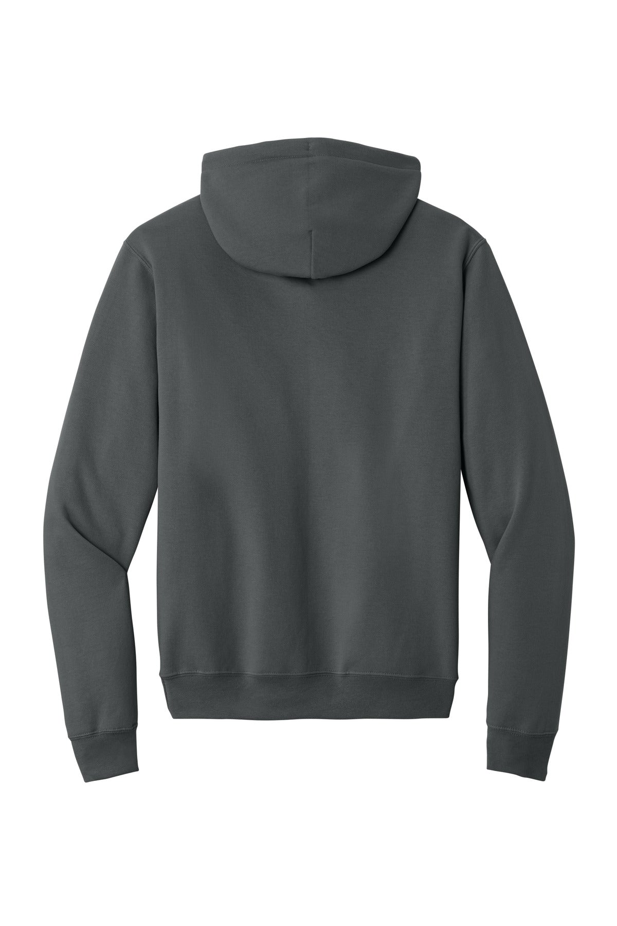Rear View of Charcoal Port & Co Core Fleece Pullover Hooded Sweatshirt. PC78H plain