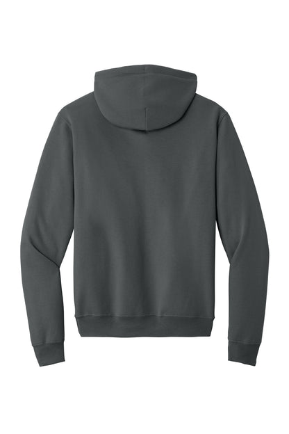 Rear View of Charcoal Port & Co Core Fleece Pullover Hooded Sweatshirt. PC78H plain