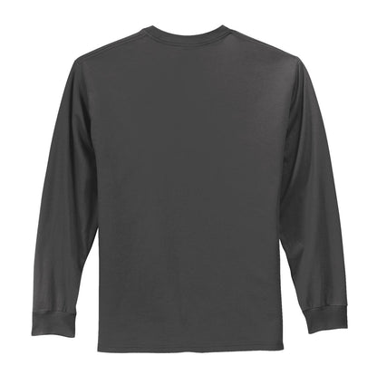 Rear View of Charcoal Port & Co Long Sleeve Essential Tee. PC61LS plain