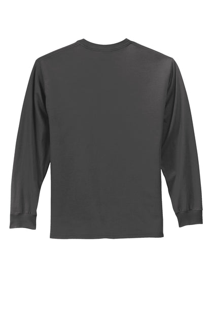 Rear View of Charcoal Port & Co Long Sleeve Essential Tee. PC61LS plain