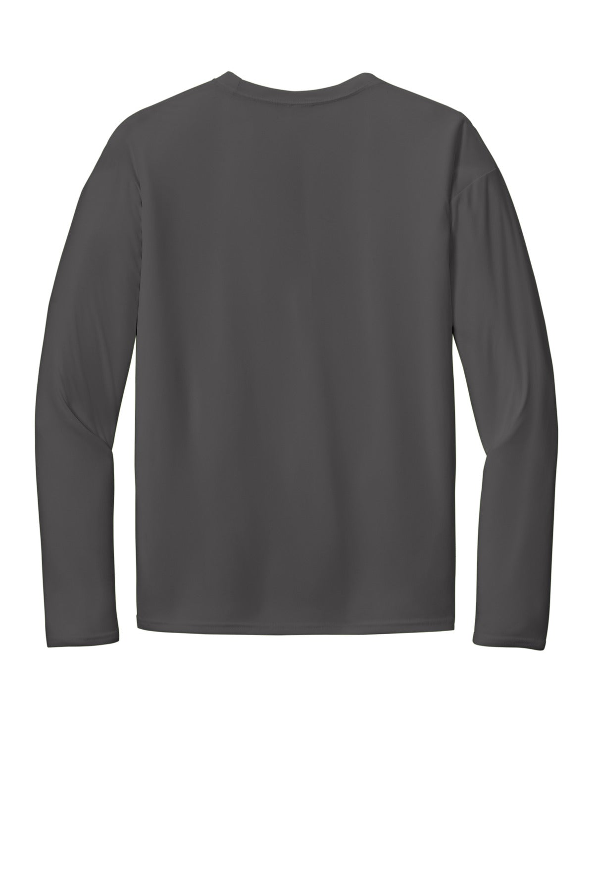 Rear View of Charcoal Port & Co Long Sleeve Performance Tee. PC380LS plain