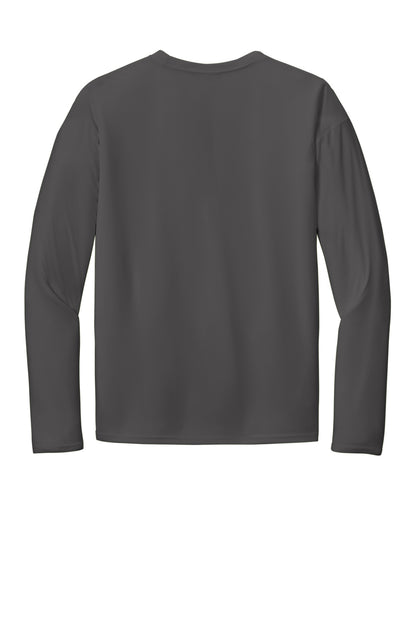 Rear View of Charcoal Port & Co Long Sleeve Performance Tee. PC380LS plain