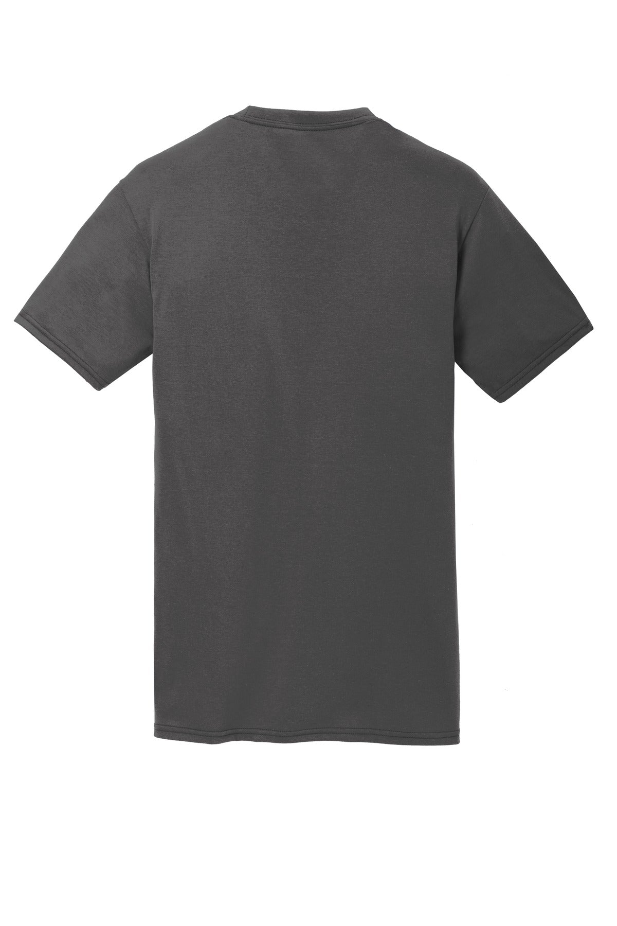 Rear View of Charcoal Port & Co Performance Blend Tee. PC381 plain