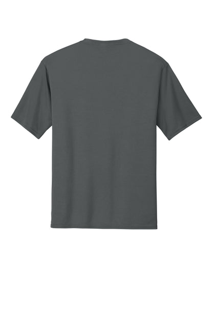 Rear View of Charcoal Port & Co Performance Tee. PC380 plain