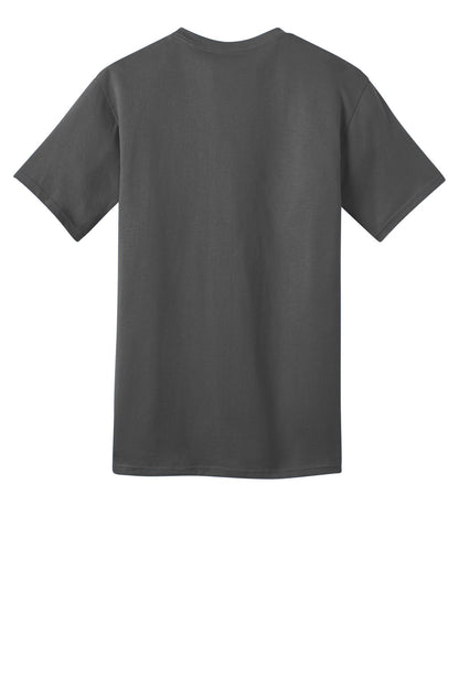 Rear View of Charcoal Port & Co Ring Spun Cotton Tee. PC150 plain