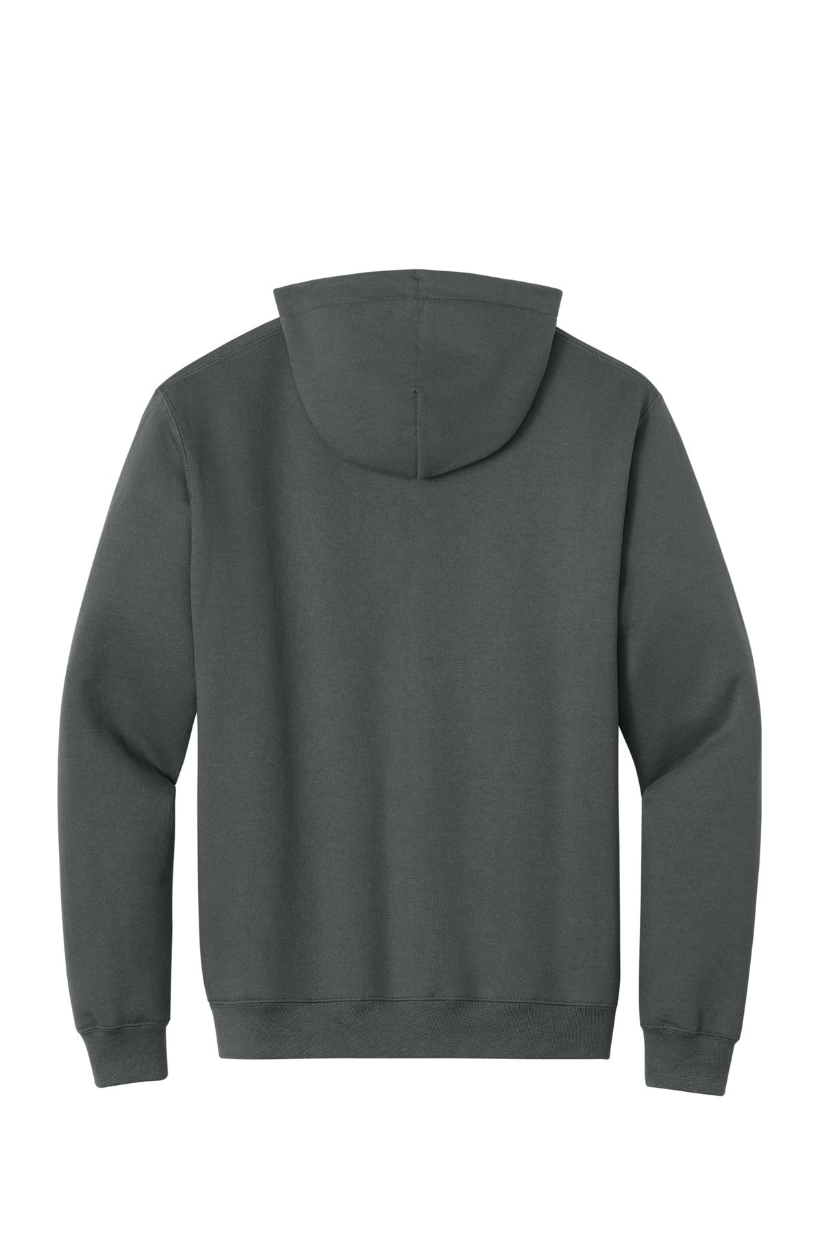 Rear View of Charcoal Port & Co Tall Essential Fleece Pullover Hooded Sweatshirt. PC90HT plain