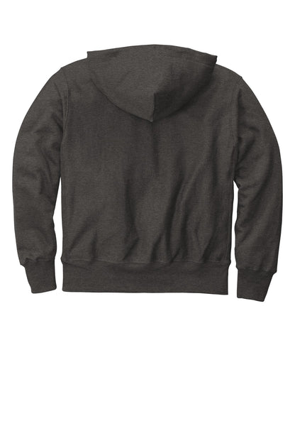 Rear View of CharcoalHt Champion Reverse Weave Hooded Sweatshirt S101 plain
