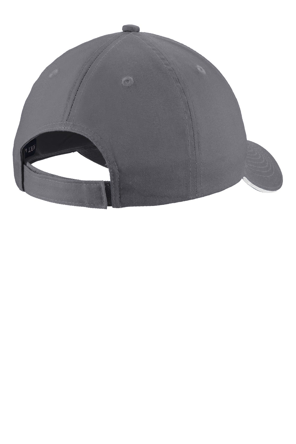 Rear View of Charcoal/White Port Authority Unstructured Sandwich Bill Cap. C919 plain