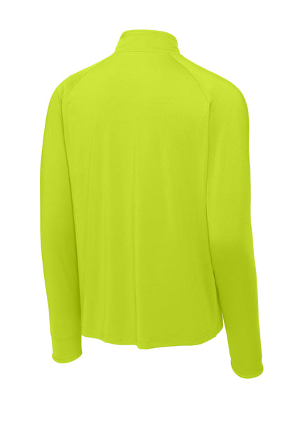 Rear View of Charge Green Sport-Tek Sport-Wick Stretch 1/4-Zip Pullover. ST850 plain