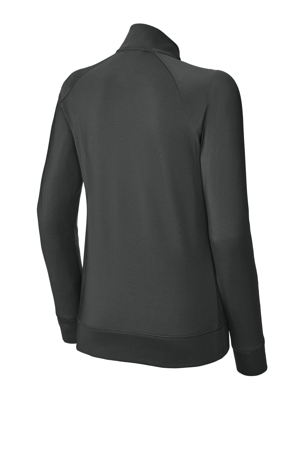 Rear View of CharGrey Sport-Tek Women's Sport-Wick Stretch Full-Zip Cadet Jacket LST857