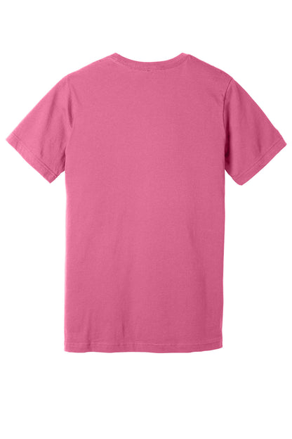 Rear View of Charity Pink BELLA+CANVAS Unisex Jersey Short Sleeve Tee. BC3001 plain