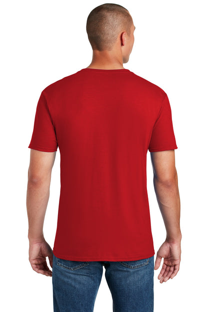 Rear View of Cherry Red Gildan Softstyle T-Shirt. 64000 plain